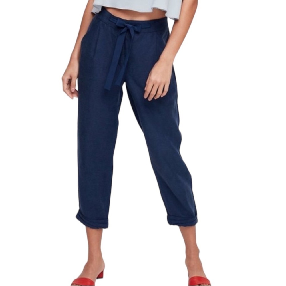 Aritzia Wilfred Navy Blue Lyocell & Linen Allant Cropped Cuff Pants